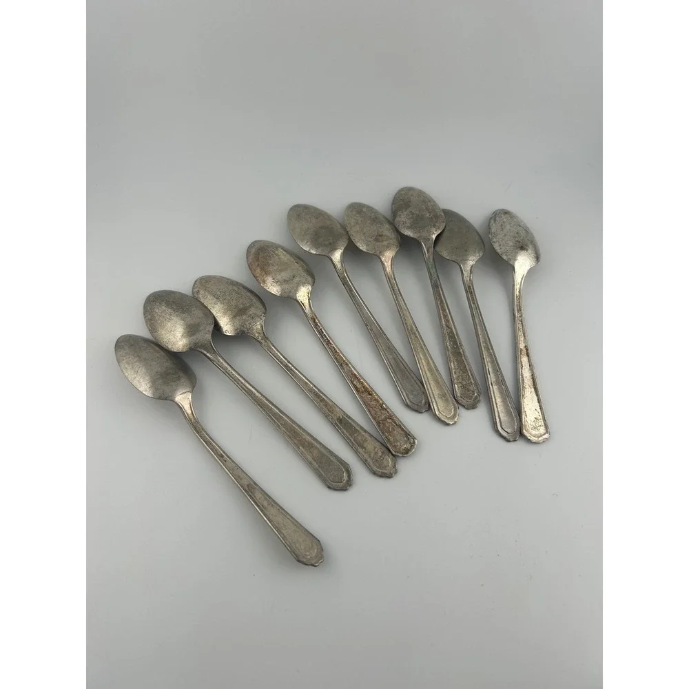 Set of‎ 9 Vintage EPNS Spoons Ornate Handle Tarnished Silverware Flatware